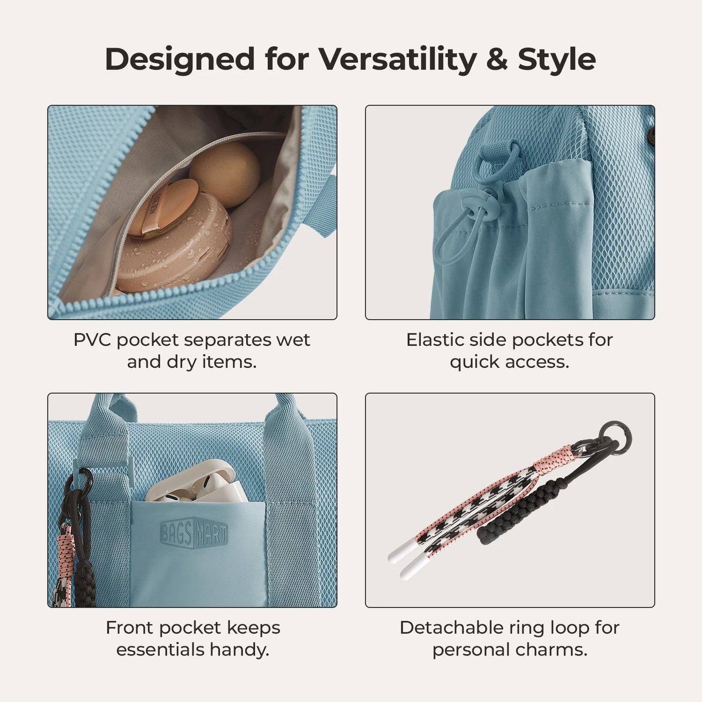 BAGSMART Boston Tasche für Damen, Mini-Reisetasche, Umhängetasche, wasserdicht, mit Nassfach, für Fitnessstudio, Reisen, Alltag, Strand, Wochenendausflug