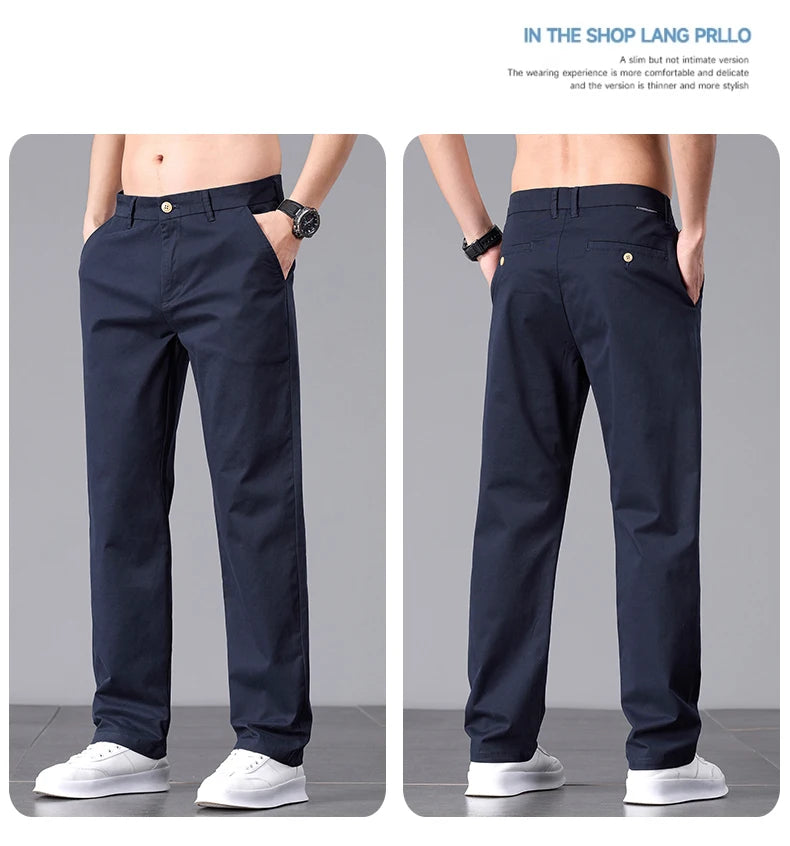2025 Stretch Herrenhose Straight Fit Baumwolle Golfhose Herren Frühling Sommer Anzughose Büro Arbeit Freizeit Schwarz Marineblau Khaki