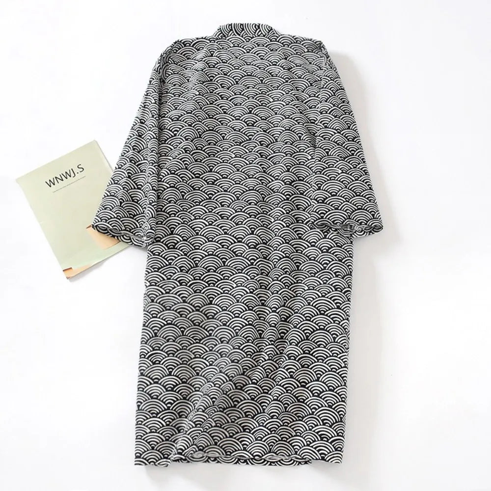 Bath Robe V-Neck Men's Kimono Bathrobe Long Sleeve Loose Kimono Pajamas Casual Thin Japanese-Style Yukata Summer
