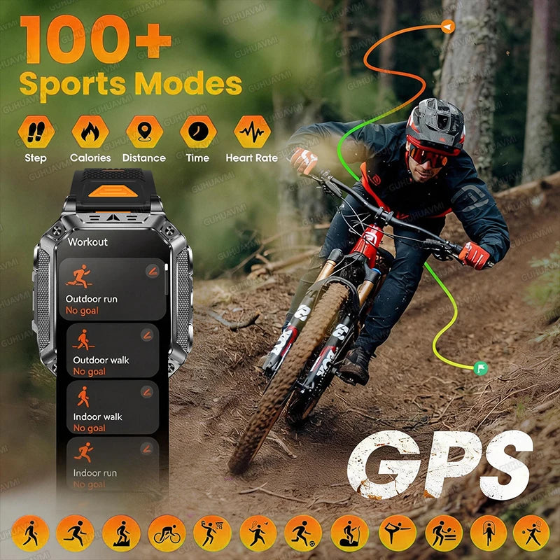 Montre connectée homme 2026 avec batterie ultra-large intégrée de 1400 mAh, GPS extérieur, écran AMOLED de 2,01", étanche 10 ATM, appel BT