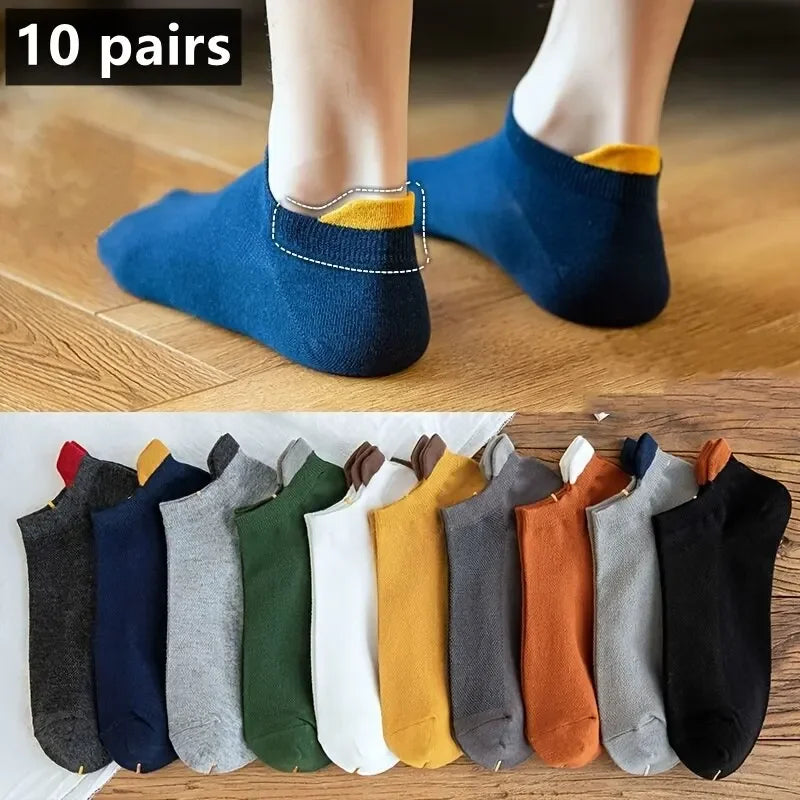 10 Pairs Fashion Mesh Summer Cute Cartoon Eyes Embroidered Sweat Absorbent Breathable Men Low Cut Ankle Knitted Boat Socks
