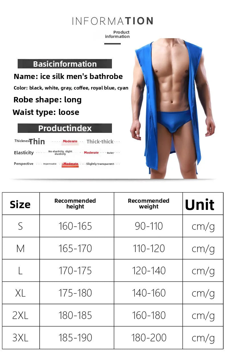 Sexy Nachtwäsche Herren Bademäntel Weich Seidig Ärmelloses Nachthemd Herren Homewear Morgenmantel Herren Pyjamas (Keine Shorts)