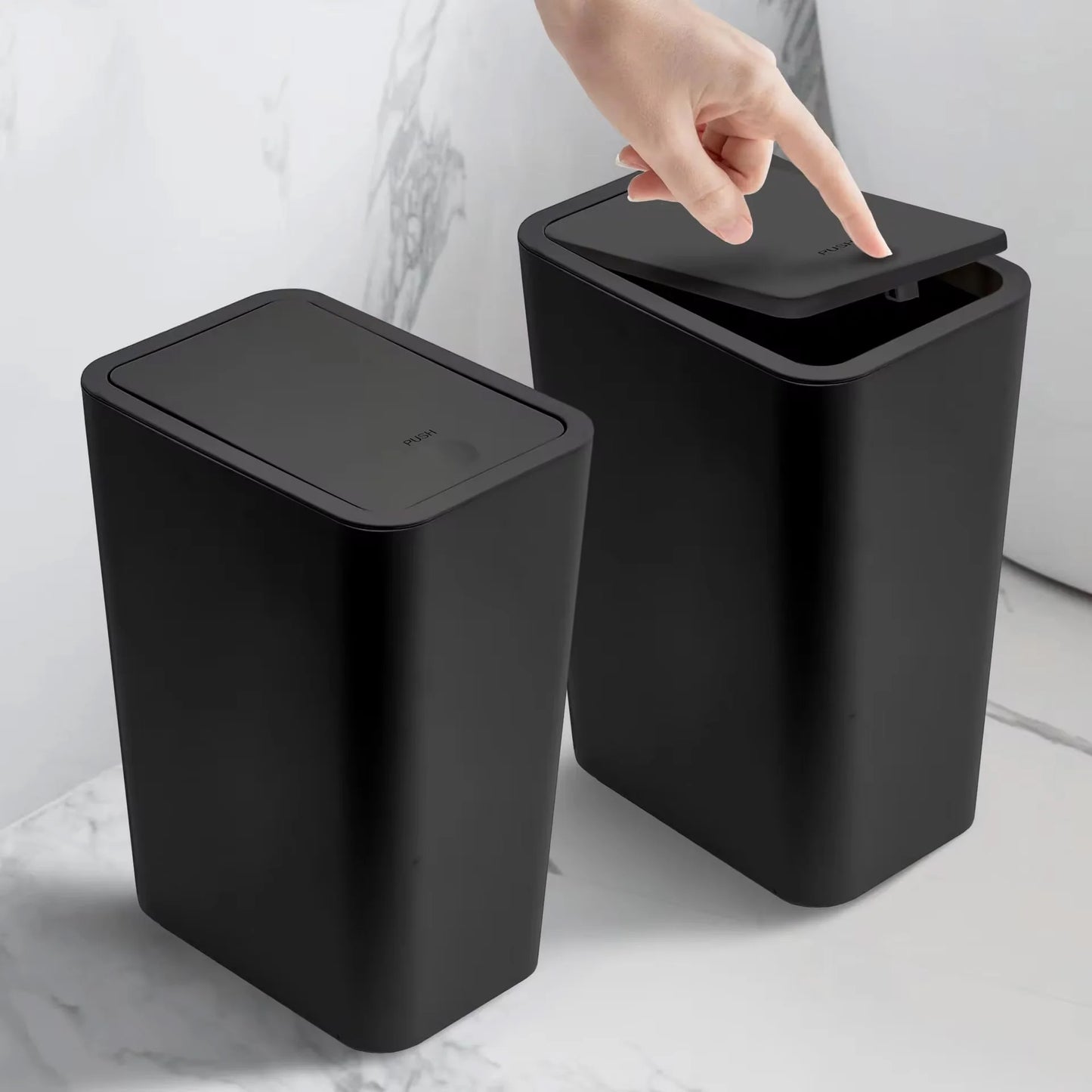 Badezimmer Mülleimer-10L Kleiner Mülleimer mit Druckdeckel für Toilette, Schlafzimmer, Wohnzimmer – Kunststoff-Abfalleimer mit Pop-up-Deckel