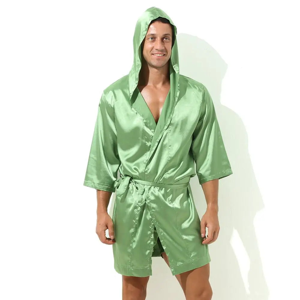 Sexy Nachtwäsche Herren Bademäntel Weich Seidig Kurzarm-Nachthemd Herren Hauskleidung Morgenmantel Herren Schlafanzug (Ohne Shorts)