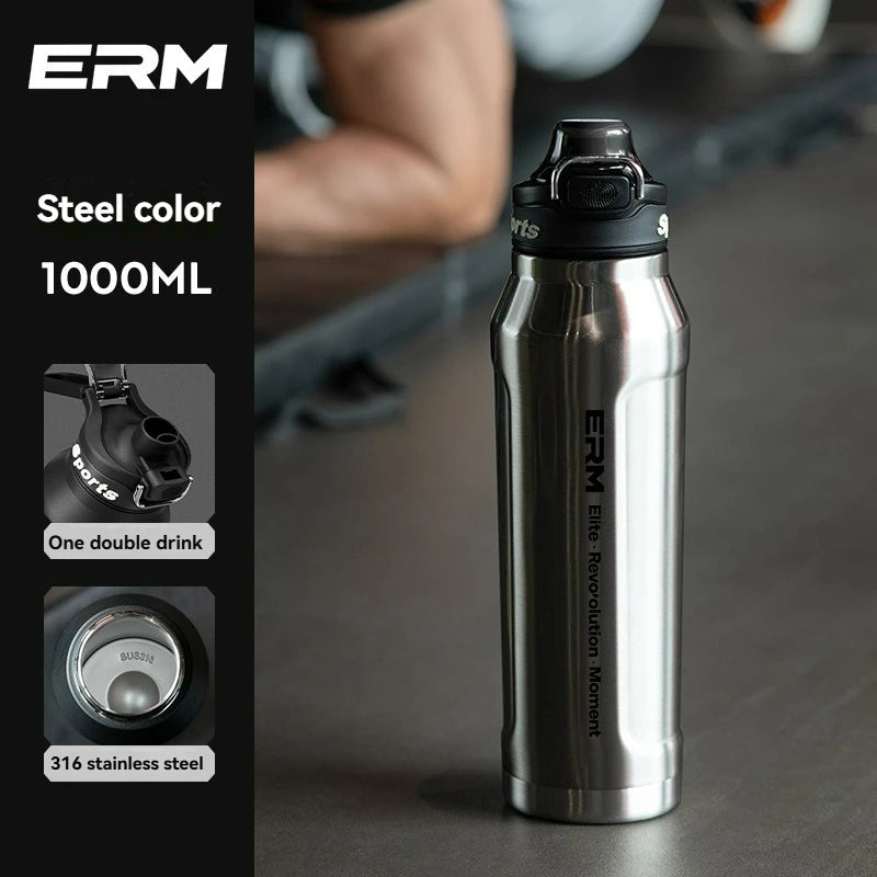 Bouteille d'eau isotherme chaude et froide en acier inoxydable, double paroi portable avec poignée, tasse de sport d'extérieur