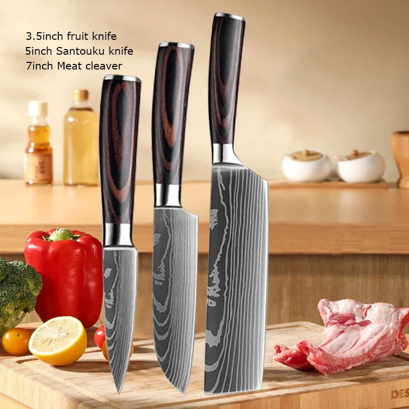Couteau de Chef Damas Ensemble de Couteaux de Cuisine Professionnels Couteau à Désosser Couteau de Boucher Couteau Utilitaire Couteau Santoku Japonais avec Housse