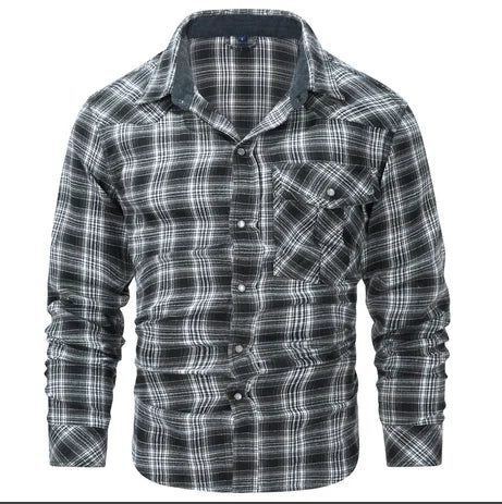 Herrenhemden Frühling Flanell Langarm Karo Kariert Gebürstet Casual Western Cowboy Perlknopfhemd Beliebte Kleidung US-Größe