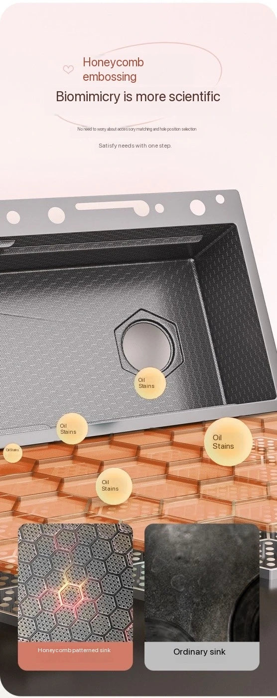 Integrated Waterfall Kitchen Sink Honeycomb Technology Large Digitial Display Stainless Steel Soap Dispenser Cup Washer