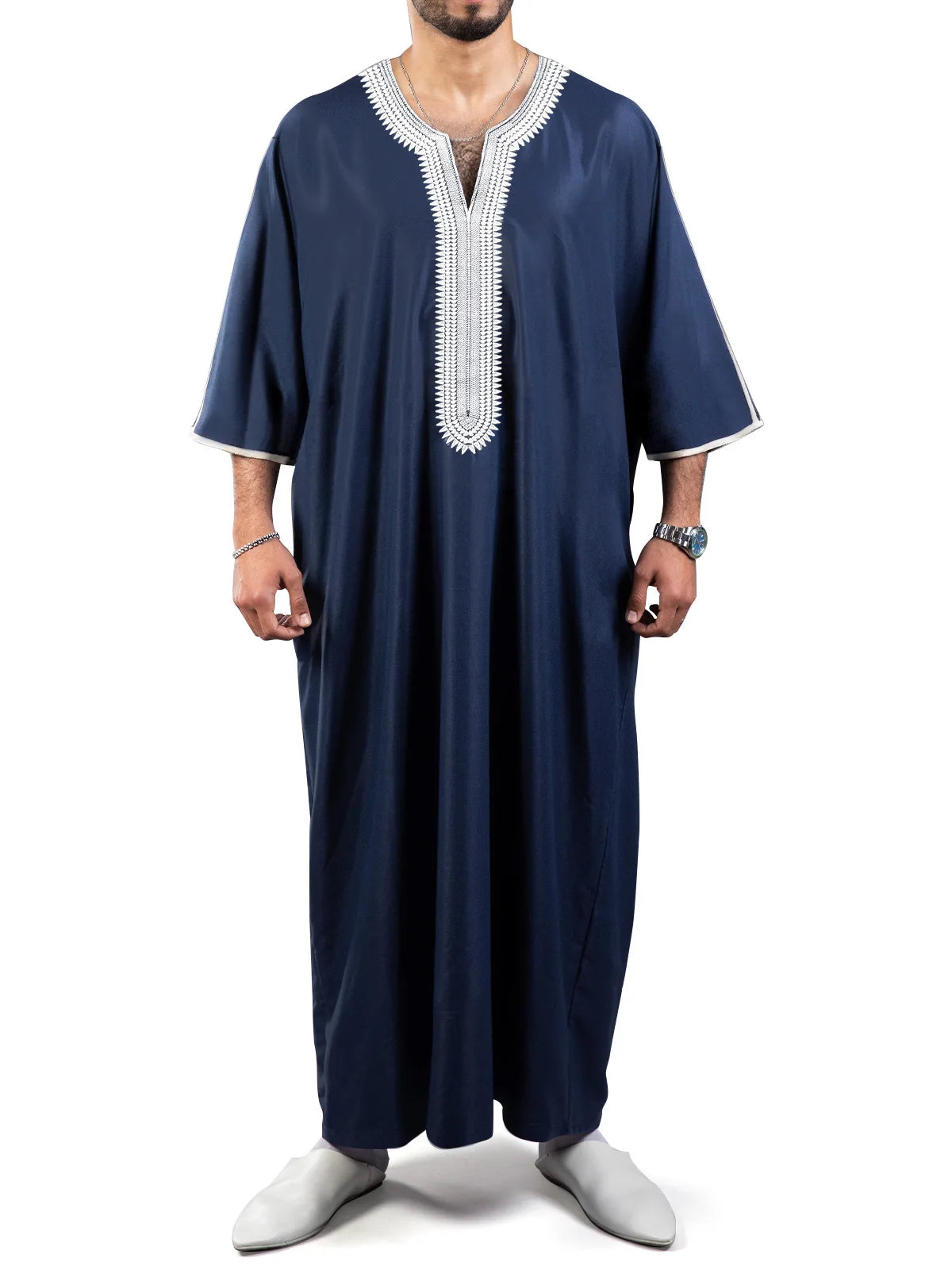 Nouvelle Abaya Musulmane Homme 2026 Robe Islamique Saoudienne Caftan Longue Robe Homme Marocain Thobe Jubba Uni Décontracté Brodé Caftan