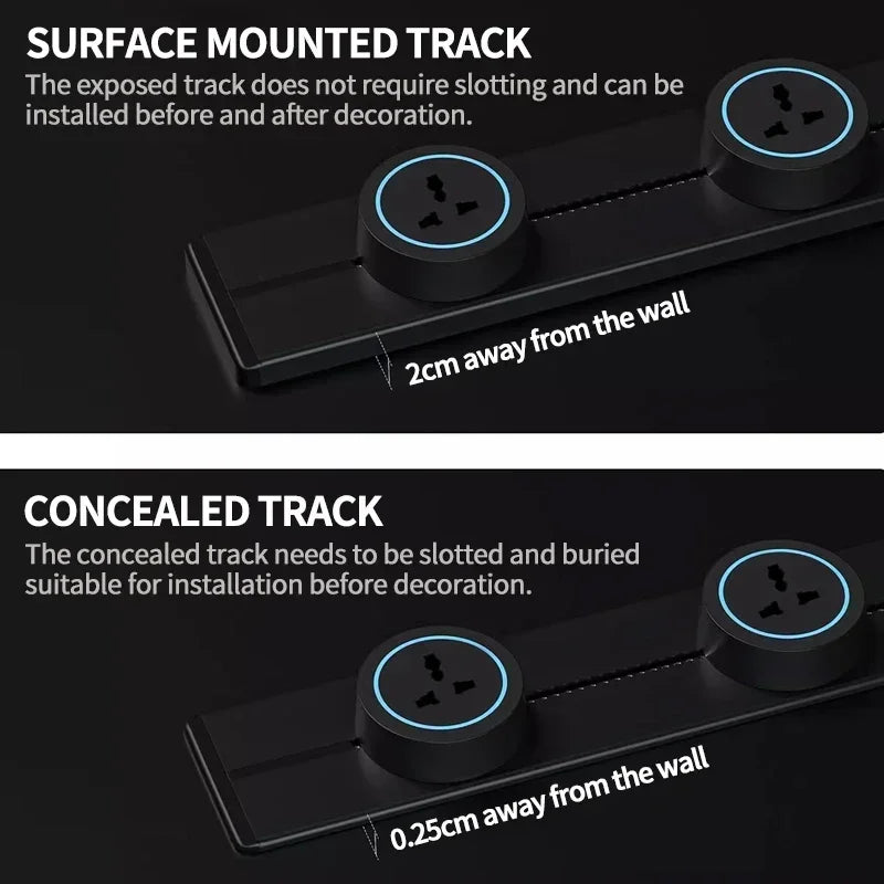 Wall Electrical Track Socket Home Kitchen Office Removable Extension Rail Socket Round Module Surface Mounted In The Countertop