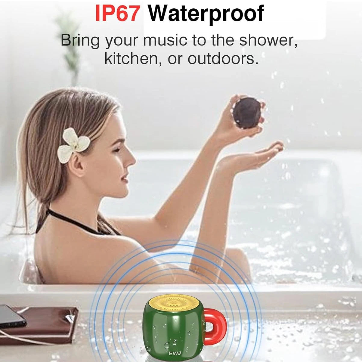 EWA Mini Kabelloser Bluetooth 5.4 Lautsprecher Bass Sound,Täglich Wasserdichter Lautsprecher,Tragbarer Metall Lautsprecher MP3 Player 700mAh HiFi Sound
