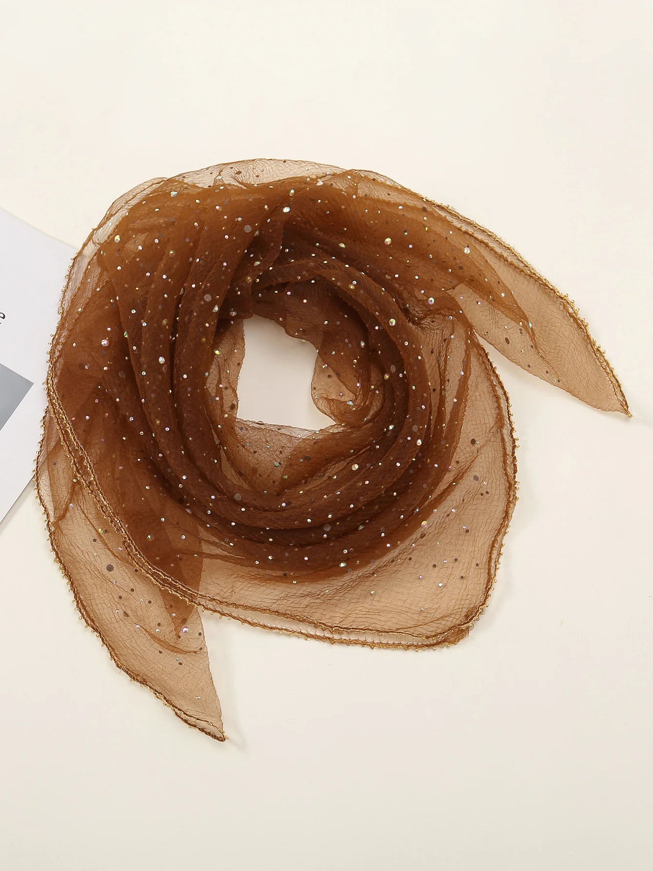 80*80cm Small Size Square Scarf Thin Light Breathe Turban Diamonds Solid Color Lace Veil Headscarf  Luxury Bag Scarf Accessories