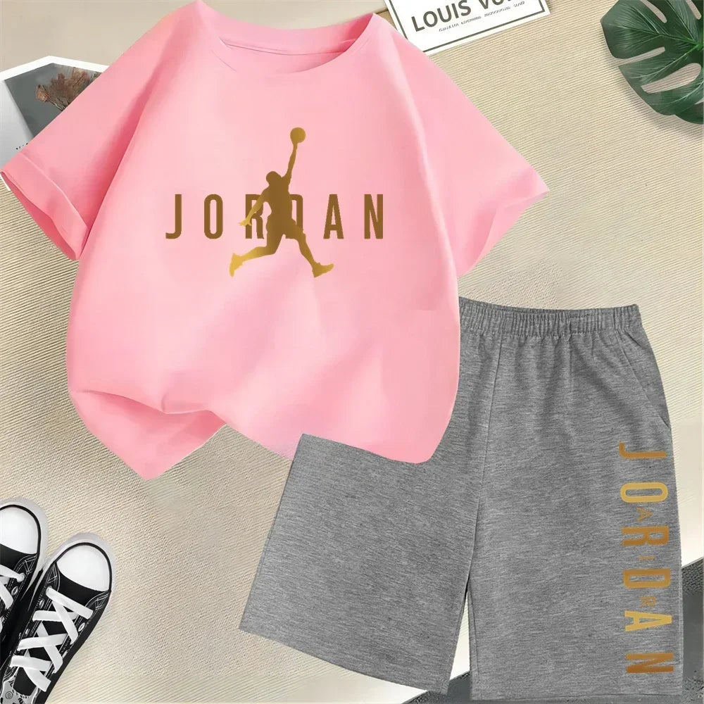Sommer Kurzarm Kinder Set Slam Dunk Master Muster Print Sport T-Shirt + Shorts 2-teiliges Set Kinder Jungen Mädchen Mode Trainingsanzug