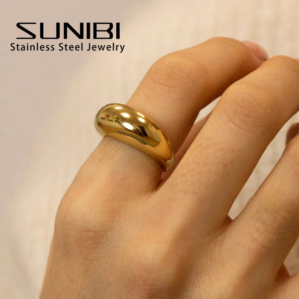 Bague en acier inoxydable SUNIBI pour femmes, couleur or, lisse, géométrie incurvée, couple, anniversaire, mode, bijoux en gros