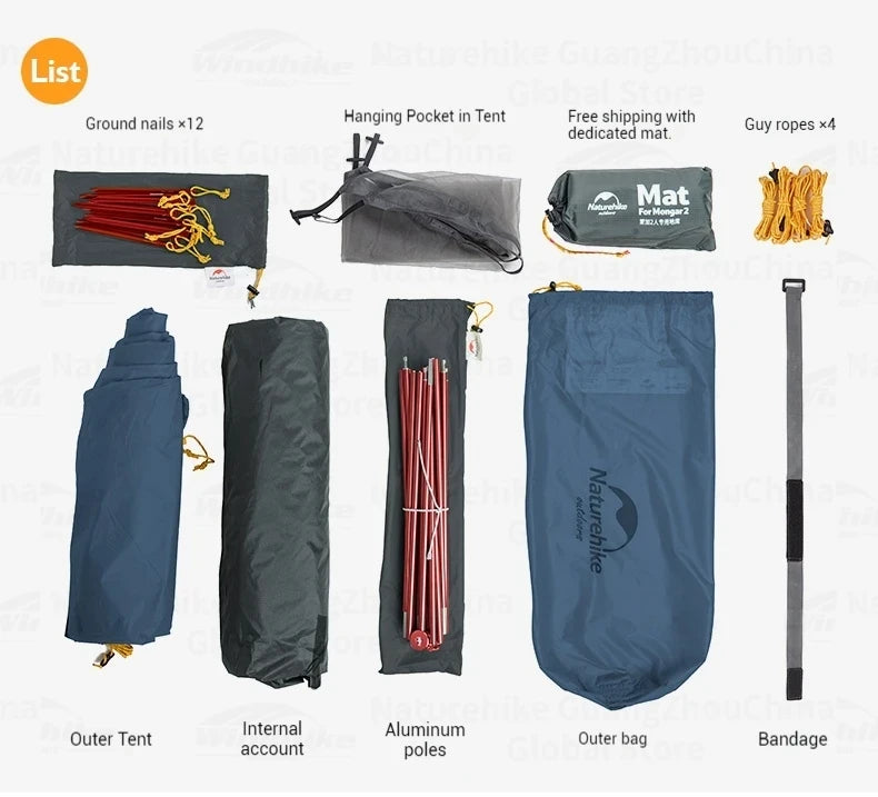 Naturehike Mongar UL BASE PRO 123 People Tent Trekking Backpacking Shelter Tent 20D Nylon Waterproof Ultralight Outdoor Camping