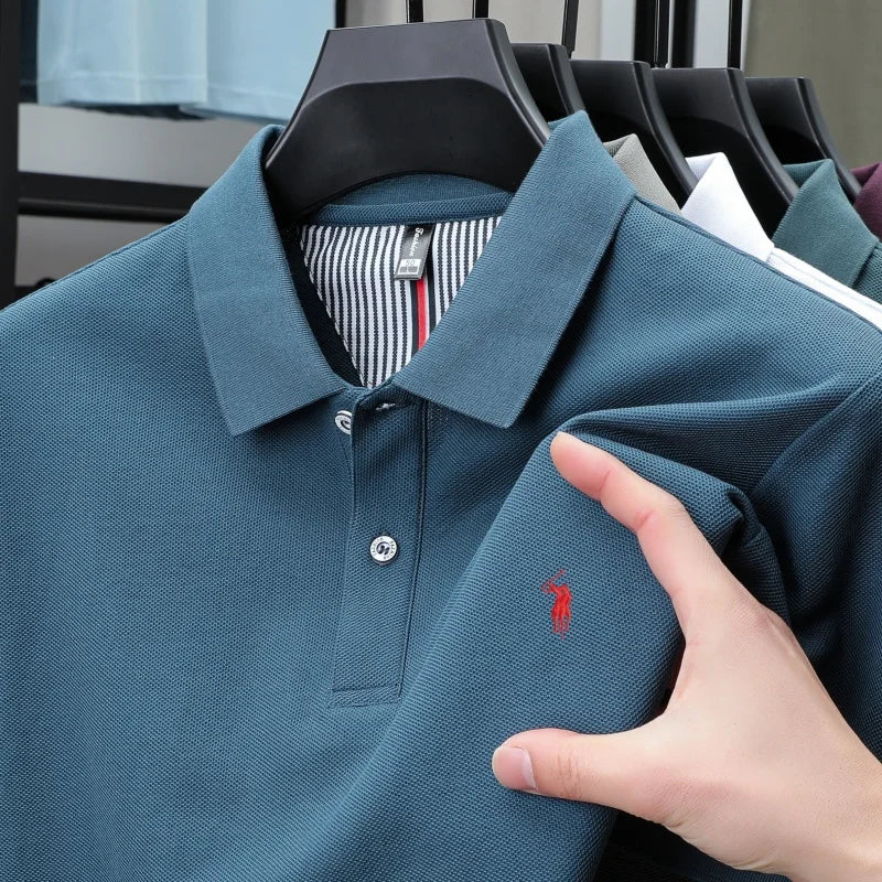 T-shirt polo d'affaires d'été décontracté ample brodé de marque de luxe haut de gamme en coton pur à 100 % pour homme à manches courtes respirant
