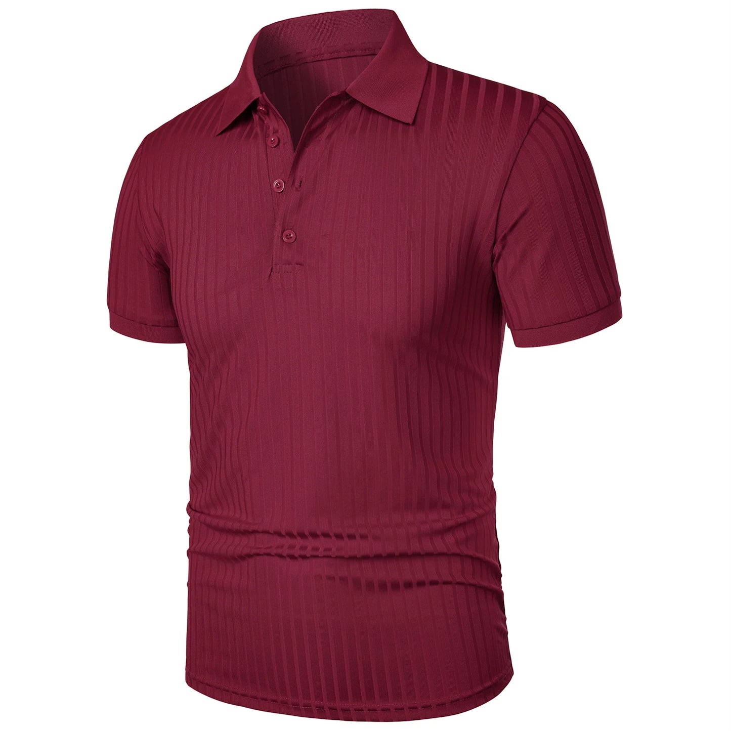 Herren Lauf-Sport-Fitnessbekleidung Sommer hochelastisches, vertikales Kurzarm-Polo-Shirt schlankes Strick-Basis-Shirt