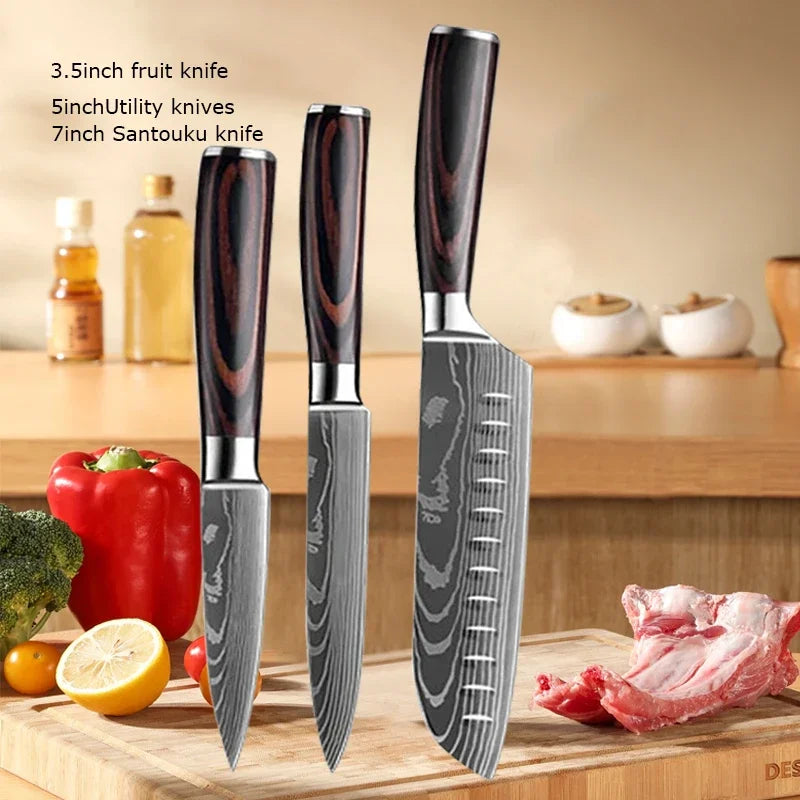 Couteau de Chef Damas Ensemble de Couteaux de Cuisine Professionnels Couteau à Désosser Couteau de Boucher Couteau Utilitaire Couteau Santoku Japonais avec Housse
