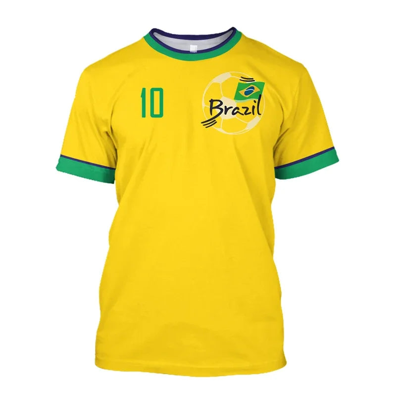 T-shirts de football simples du Brésil, mode estivale, manches courtes, T-shirts imprimés 3D du drapeau brésilien, hauts de sport décontractés, vêtements pour hommes
