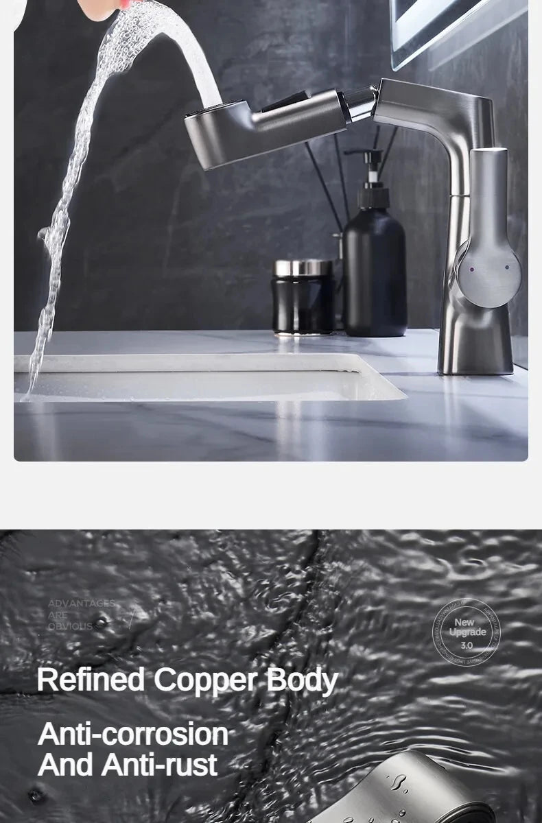 Pull Out Lift Kitchen Faucet 360° Rotatable Bathroom Basin Faucet Stainless Steel Kitchen Sink Faucet with Pull Out Sprayer