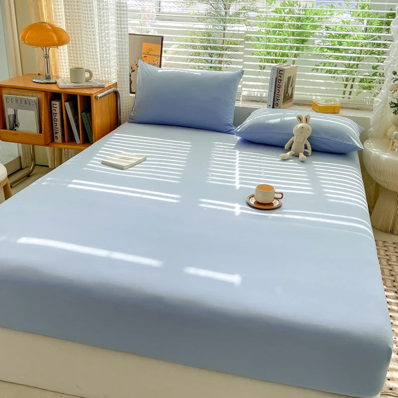 Drap-housse en coton doux avec élastiques, couleur unie, antidérapant, pour lit double, King, Queen, 140/160/200