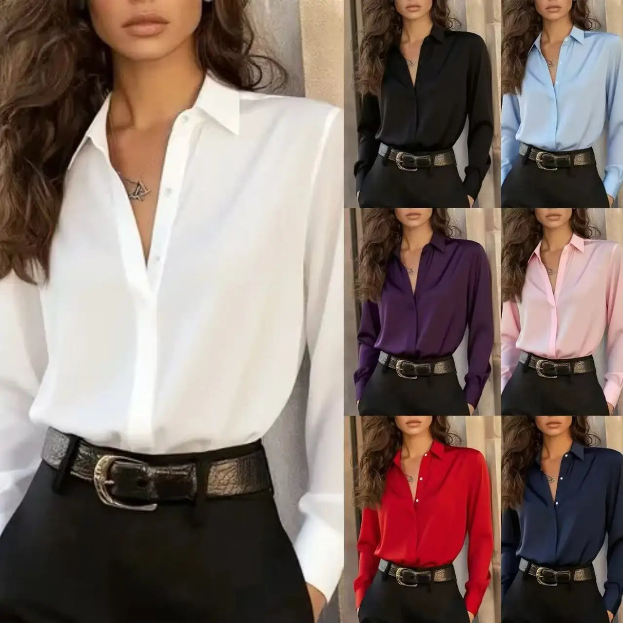 Damen Langarm Bluse mit Knopfleiste – Elegantes Büro-Chic Oberteil mit klassischem Kragen & vielseitigem Stil