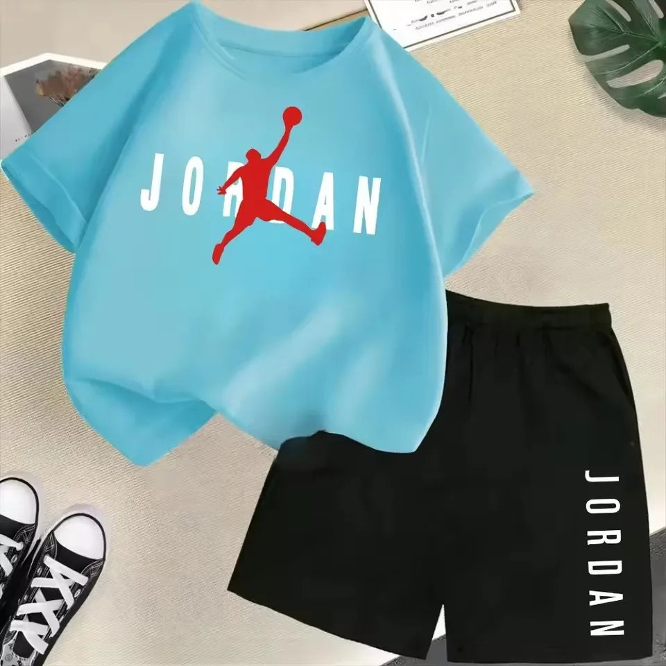 Sommer Kurzarm Kinder Set Slam Dunk Master Muster Print Sport T-Shirt + Shorts 2-teiliges Set Kinder Jungen Mädchen Mode Trainingsanzug