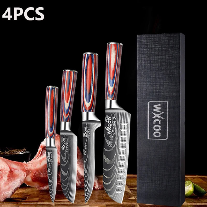 Professional Kitchen Chef's Knife Damascus Japanese Santoku Slicing Knife Meat Cleaver Stainless Steel Butcher Knife with Box