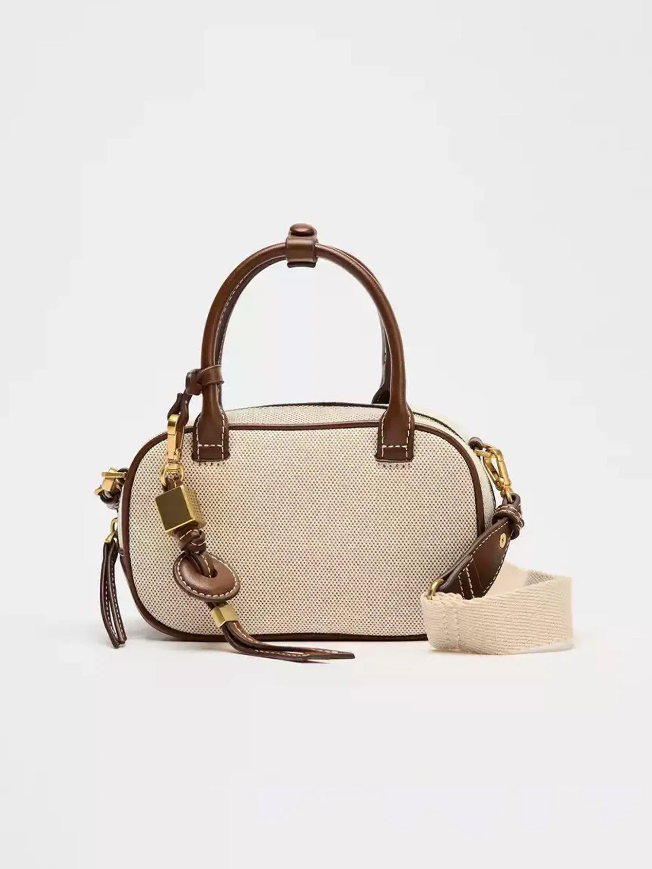 2025 New niche retro color-blocking hand-held small bag, stylish crossbody canvas PU small square bag, single-shoulder bowling b