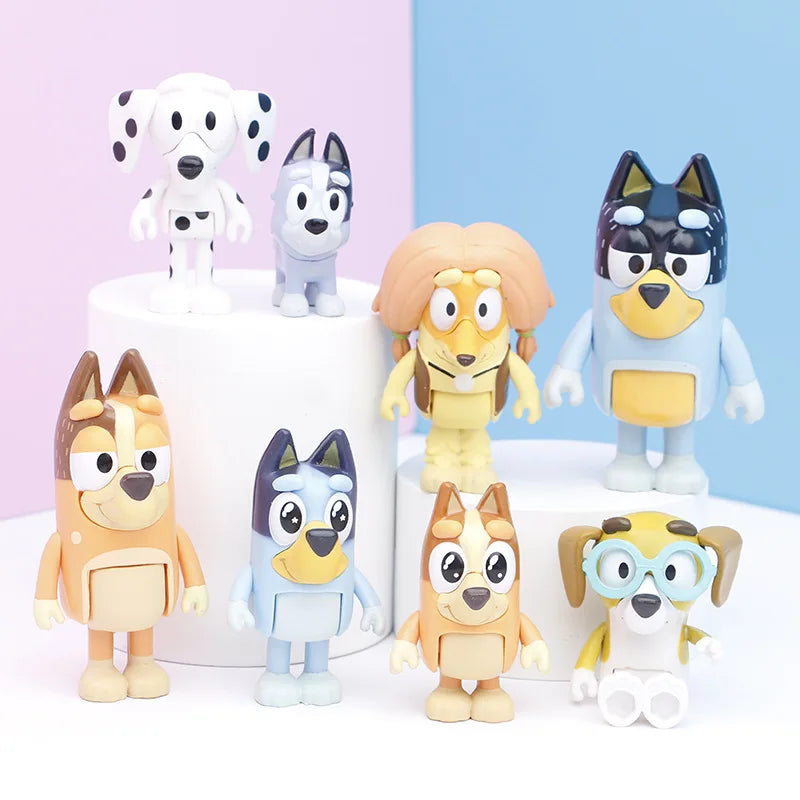 Nouvelle famille mignonne The Bruy Figurine d'action de dessin animé Bingo aux yeux bleus Poupée modèle Jouets animés pour enfants Cadeau d'anniversaire de Noël 8/12pcs un ensemble