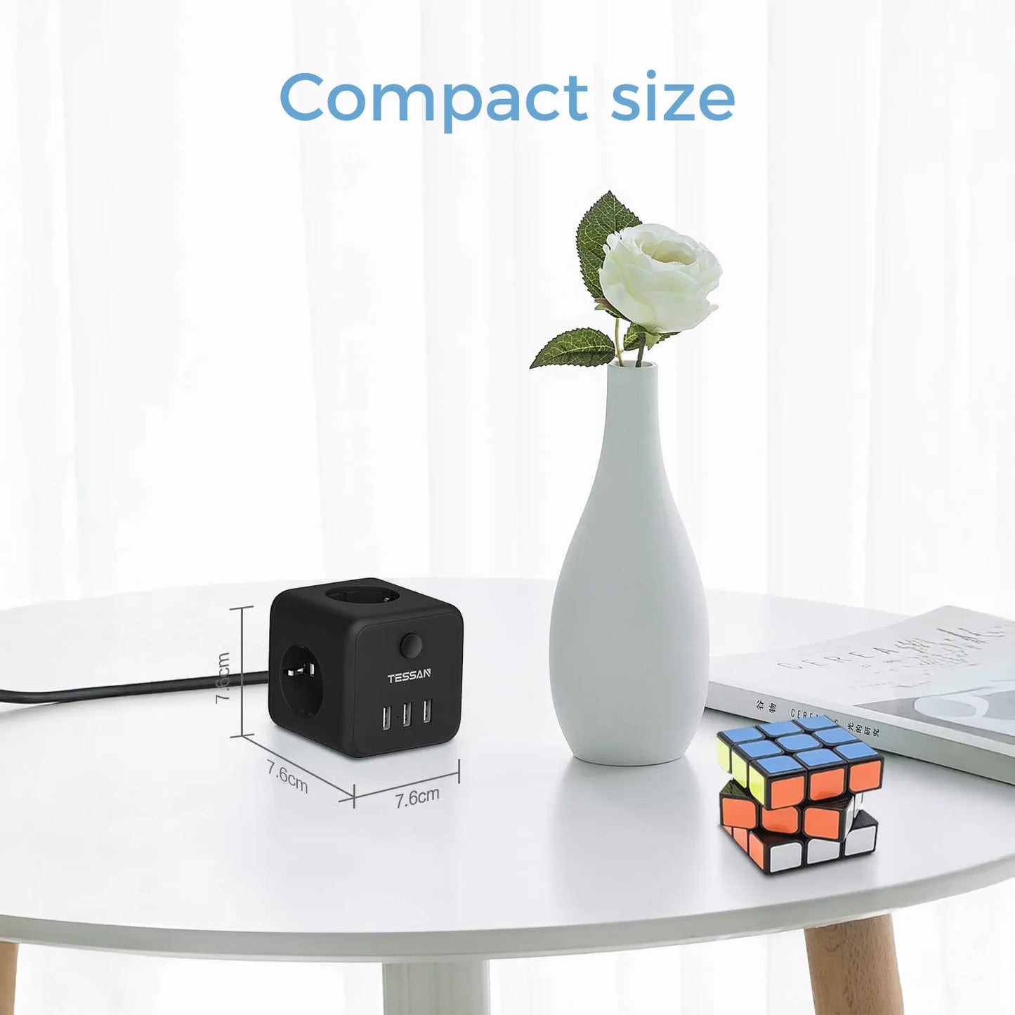 TESSAN Cube Table Power Strip Extender with 3 Outlets 3 USB Ports 1.5M Extension Cord EU KR Plug Tee Socket Adapter with Switch