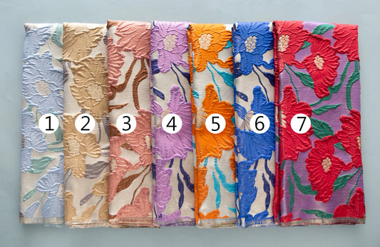 Vibrant Orange Floral African Jacquard Lace Fabric - White Base with Blue Accents For Fashion & Crafting