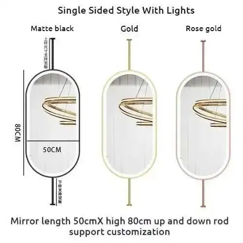 Miroir ovale de salle de bain en métal doré, miroir mural créatif avec LED, miroirs décoratifs, accessoires de décoration intérieure