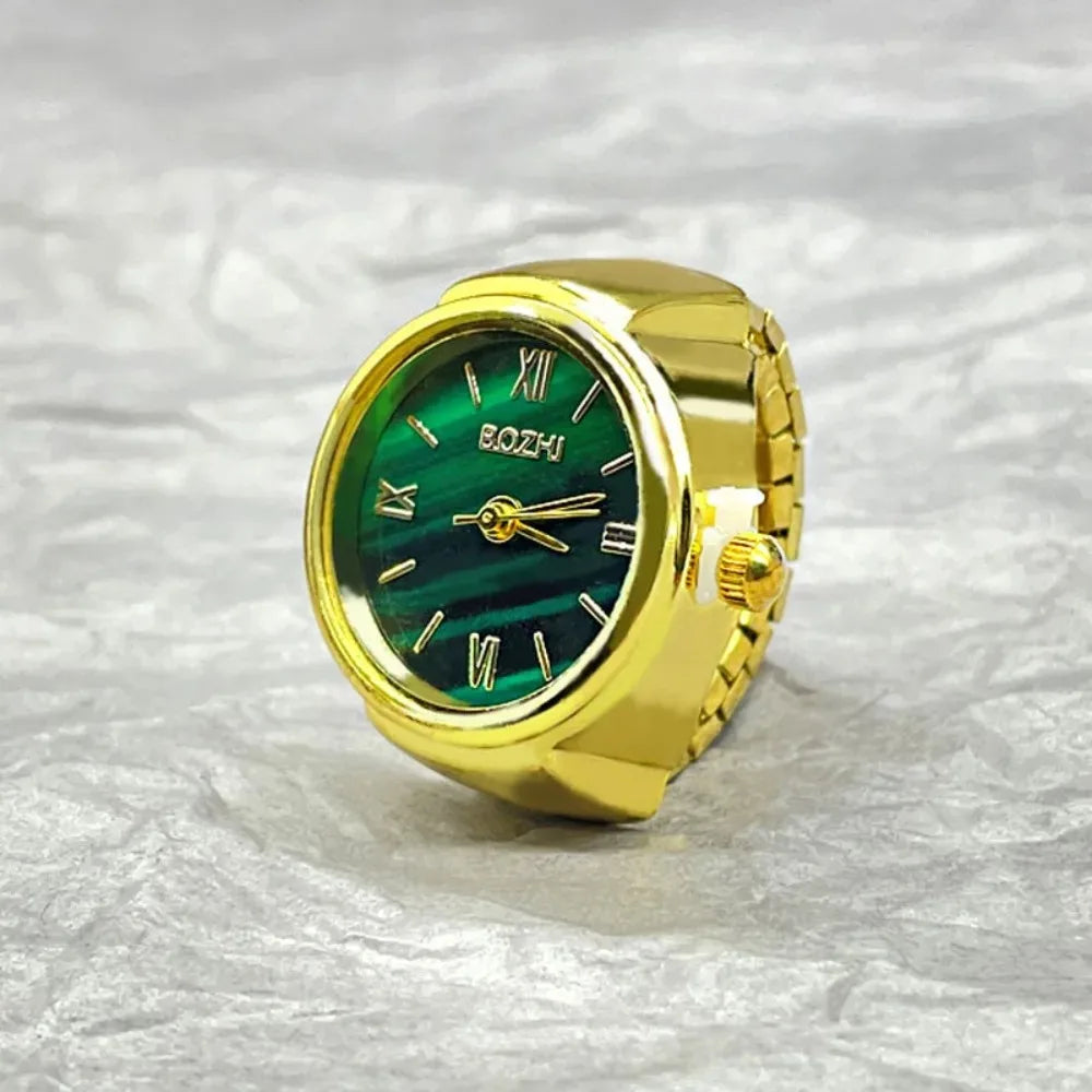 Runde Fingeruhr Edelstahl Italian Charm Link Klassische Quarzuhr Ring Trendig für Damen Herren Schmuck