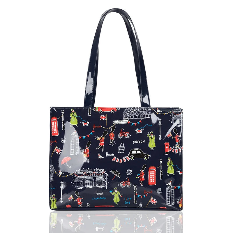 Horizontal Edition PVC Reusable Shopping Bag Eco-friendly London Lady Shopper Bag Large Capacity Waterproof Handbag Shoulder Bag