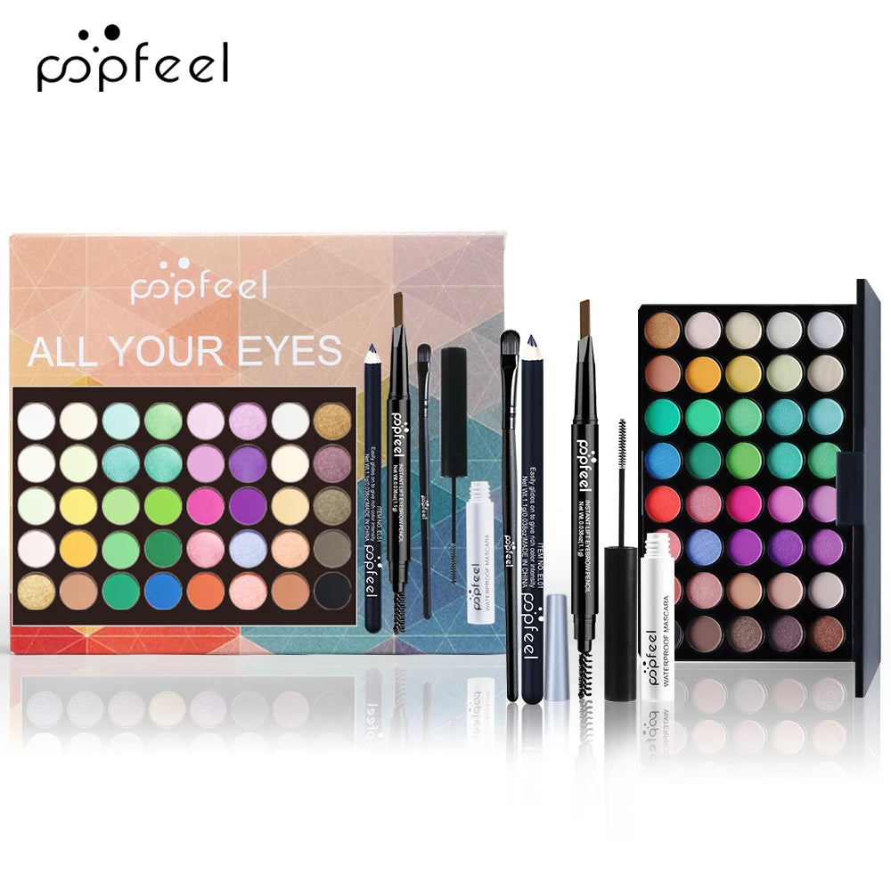 POPFEEL Coffret Maquillage Yeux, Palette Fards à Paupières, Eyeliner, Mascara, Crayon à Sourcils, Trousse à Outils Maquillage, Cadeaux Pour Femmes
