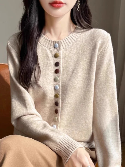 Women Cardigans Fashion Single Breasted Thick Warm Autumn Winter Knitted Sweater O-neck Long Sleeve Cardigans Bottoming Shirts