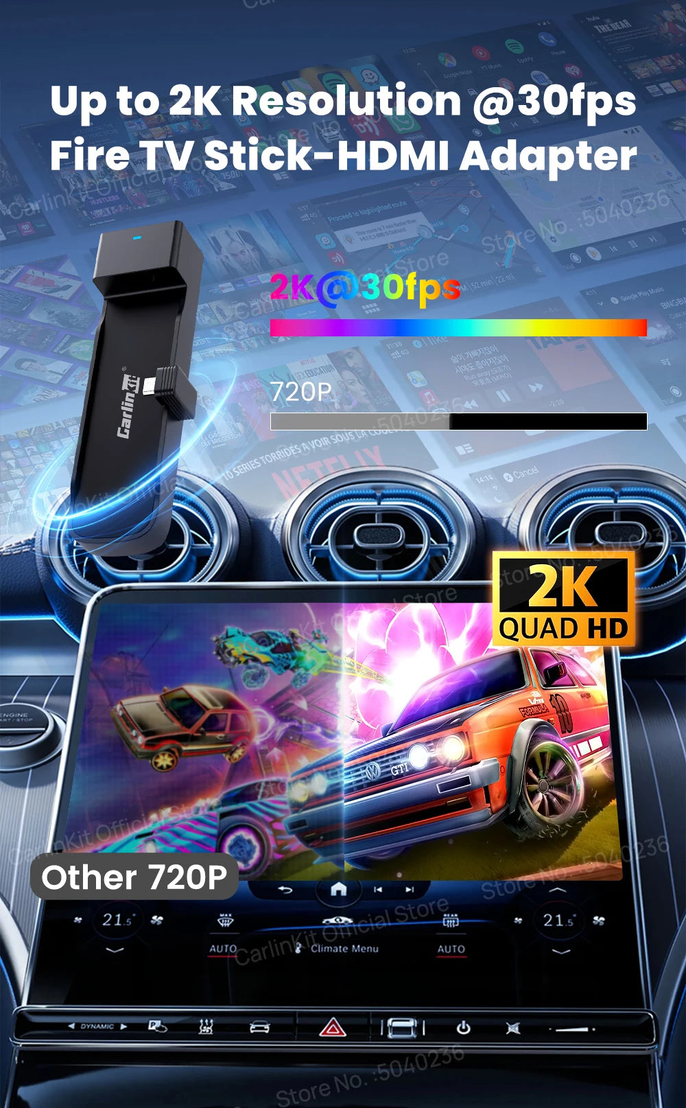 Adaptateur sans fil 3-en-1 CarlinKit FireDrive Link Pro Wireless Android Auto CarPlay HDMI Pour Fire TV Stick Lite/Max/HD Lire des vidéos