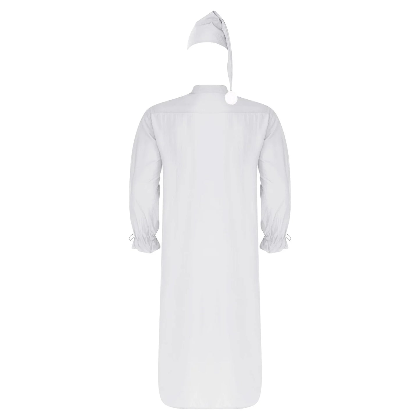 Herren Vintage Nachthemd Schlafanzug mit Schlafmütze V-Ausschnitt Rüschenbesatz Langarm mit Kordelzugbündchen Lockeres Schlafkleid