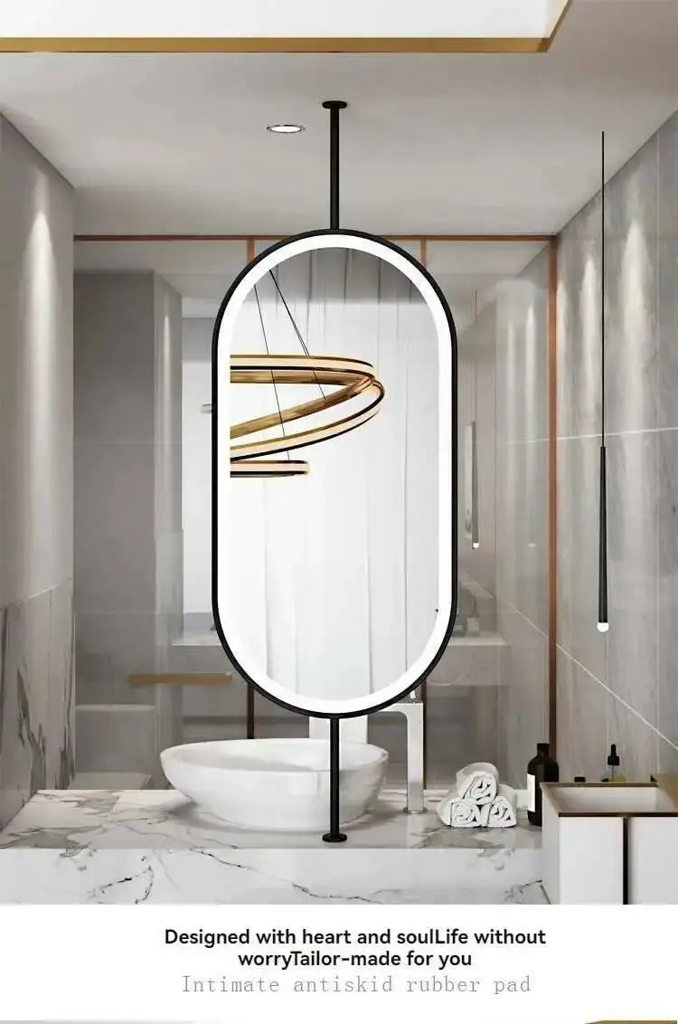 Miroir ovale de salle de bain en métal doré, miroir mural créatif avec LED, miroirs décoratifs, accessoires de décoration intérieure