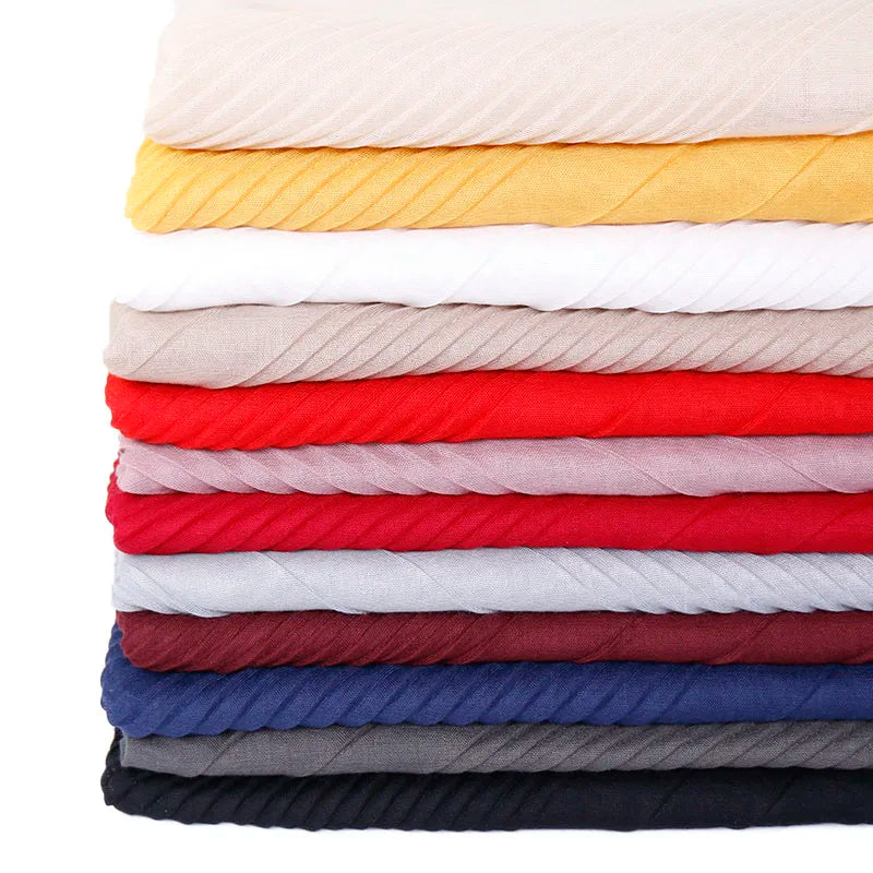 Grand Foulard en Coton Plissé Froncé Hijabs pour Femmes Voile Musulman Turban Écharpe Froncée Châle Foulards Islamique Foulard Femme Hijab