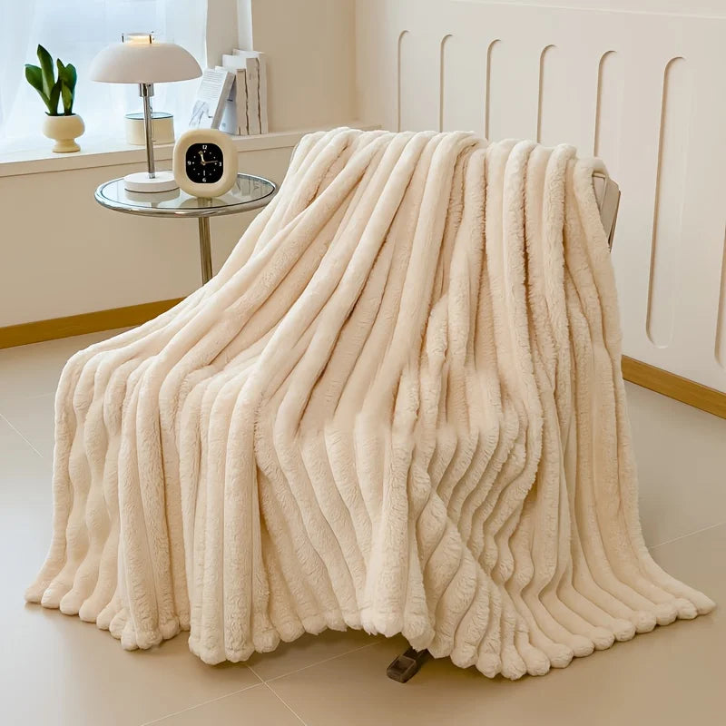 Couverture Polaire Épaisse à Larges Rayures Multifonctionnelle Douce Agréable à la Peau Imperméable Couvre-lit Canapé Jeté de Canapé pour