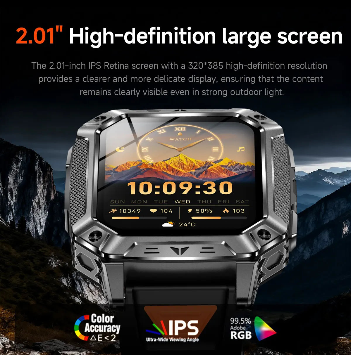 Montre connectée homme 2026 avec batterie ultra-large intégrée de 1400 mAh, GPS extérieur, écran AMOLED de 2,01", étanche 10 ATM, appel BT