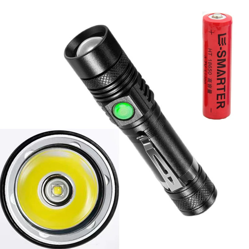 Lampe de poche rechargeable ESMARTER U518, outil d'éclairage de nuit pour l'extérieur, équipée d'une batterie au lithium 18650