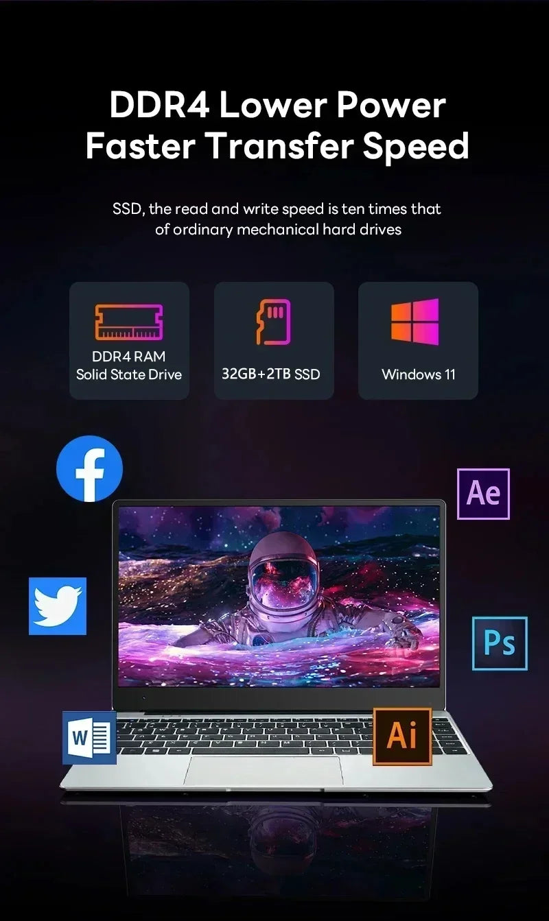 LENO 2026 Nouvel Ordinateur Portable 14.1" Intel Core i9-9900 32Go 2To PC Gamer Windows11 Bureau Ultra Mince 1920*1080
