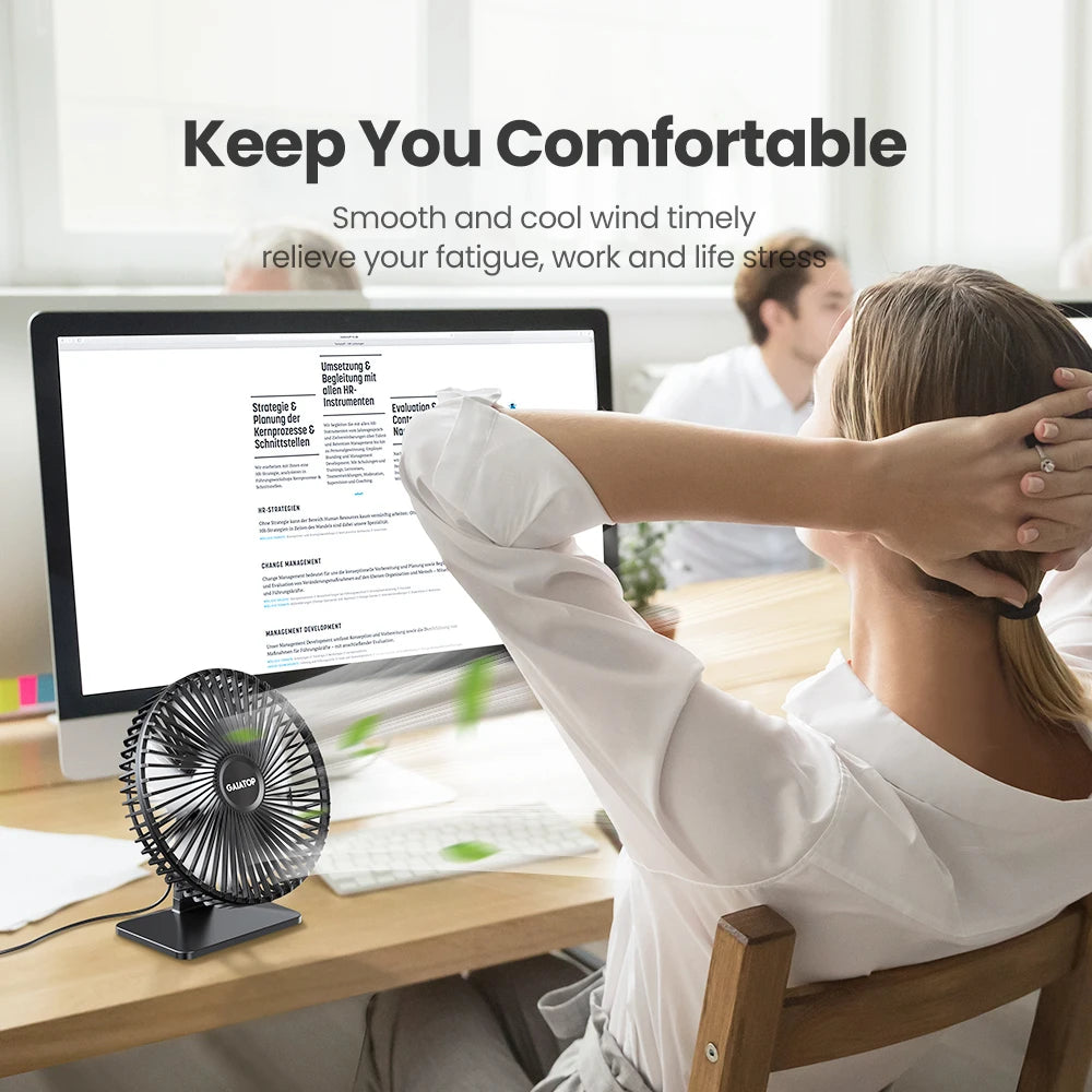 GAIATOP Schreibtischventilator Tragbarer USB Ventilator 90° Verstellbarer Kühlventilator Leise 3-Stufen-Einstellung Ultra Leise Geeignet für Zuhause, Schreibtisch, Büro
