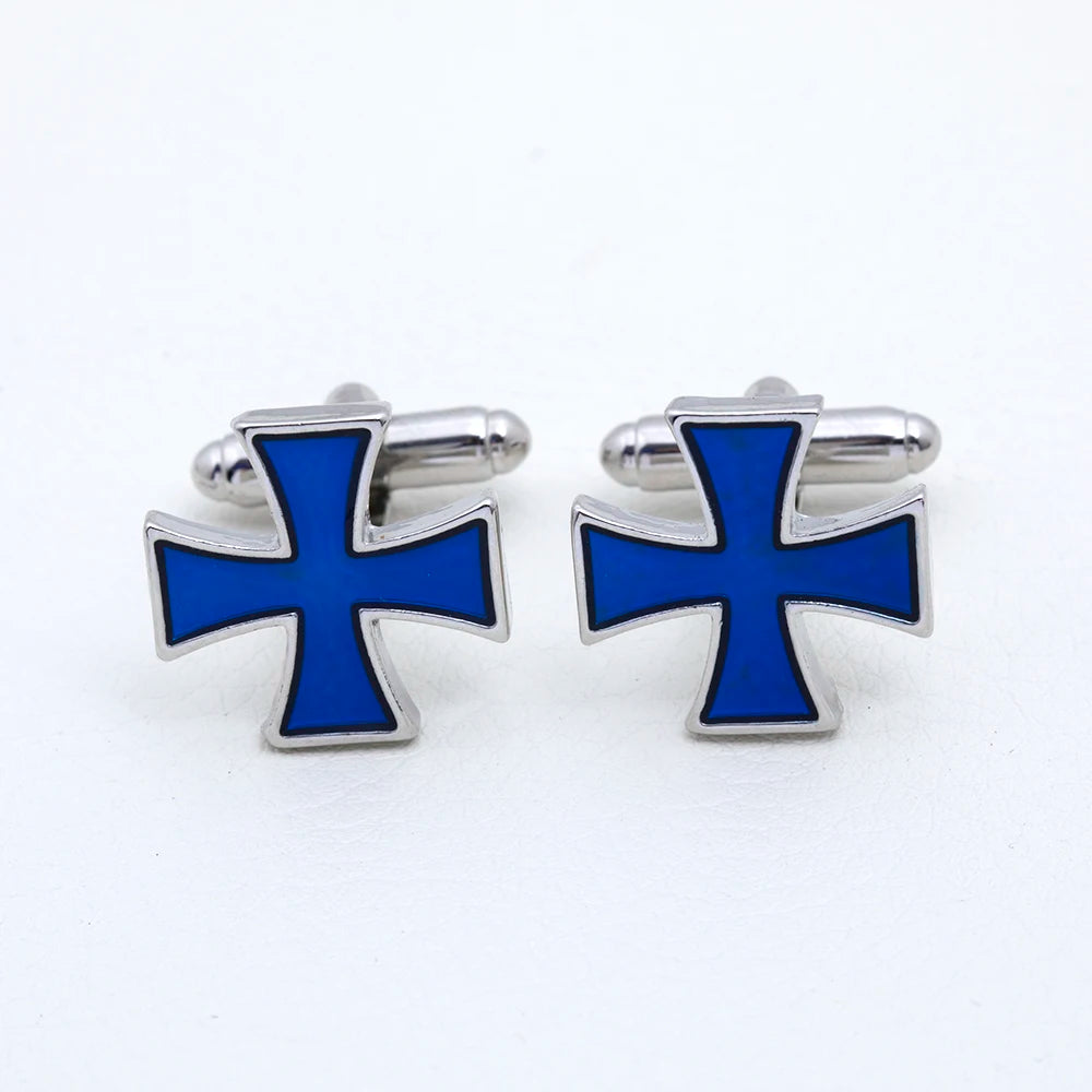 Classic Blue Black Colors Cross Shaped Mens Cufflinks Shirt Suit Tuxedo Blouse Silvery Sleeve Button