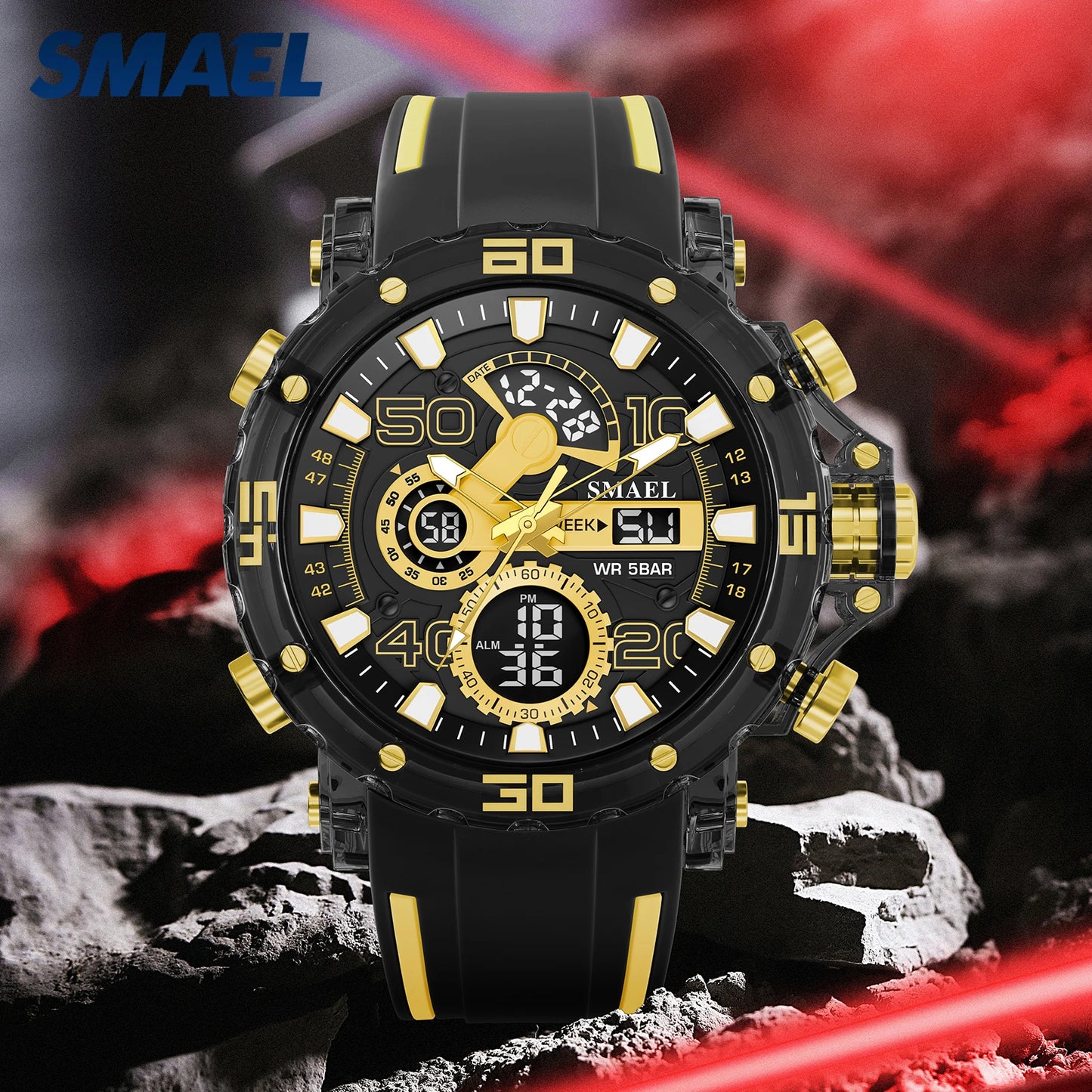 Montres Militaires Hommes Montre 2025 Nouvelle 50M Étanche Chronomètre Alarme Lumière LED Montres Digitales 8136 Montre Sport Homme