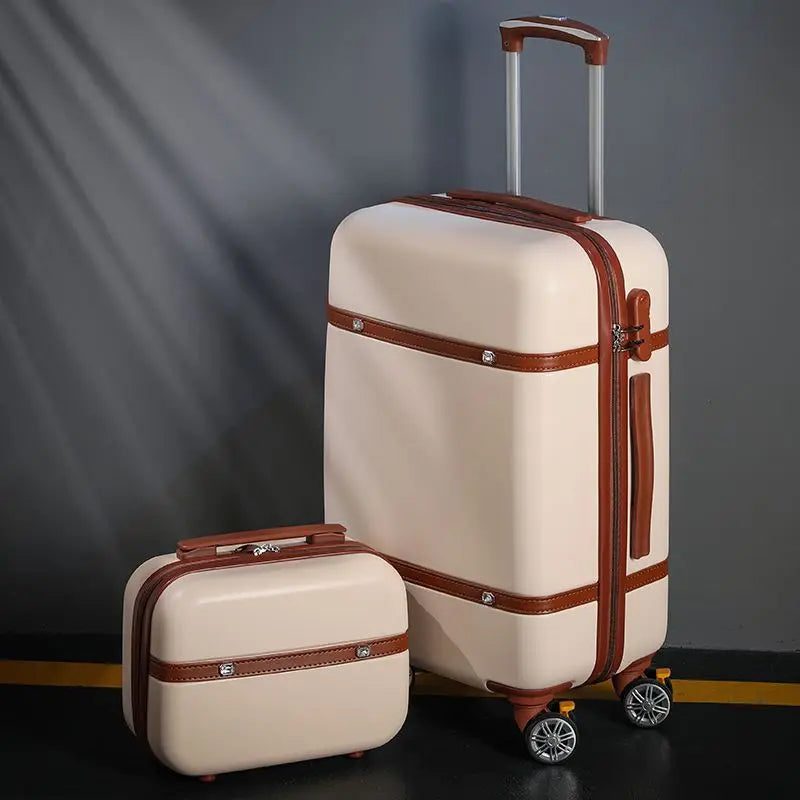 Nouvel ensemble de bagages à roulettes pour femmes - Ensemble valise de voyage tendance avec serrure à combinaison, sac à cosmétiques universel, ensemble de 2 valises à roulettes rétro