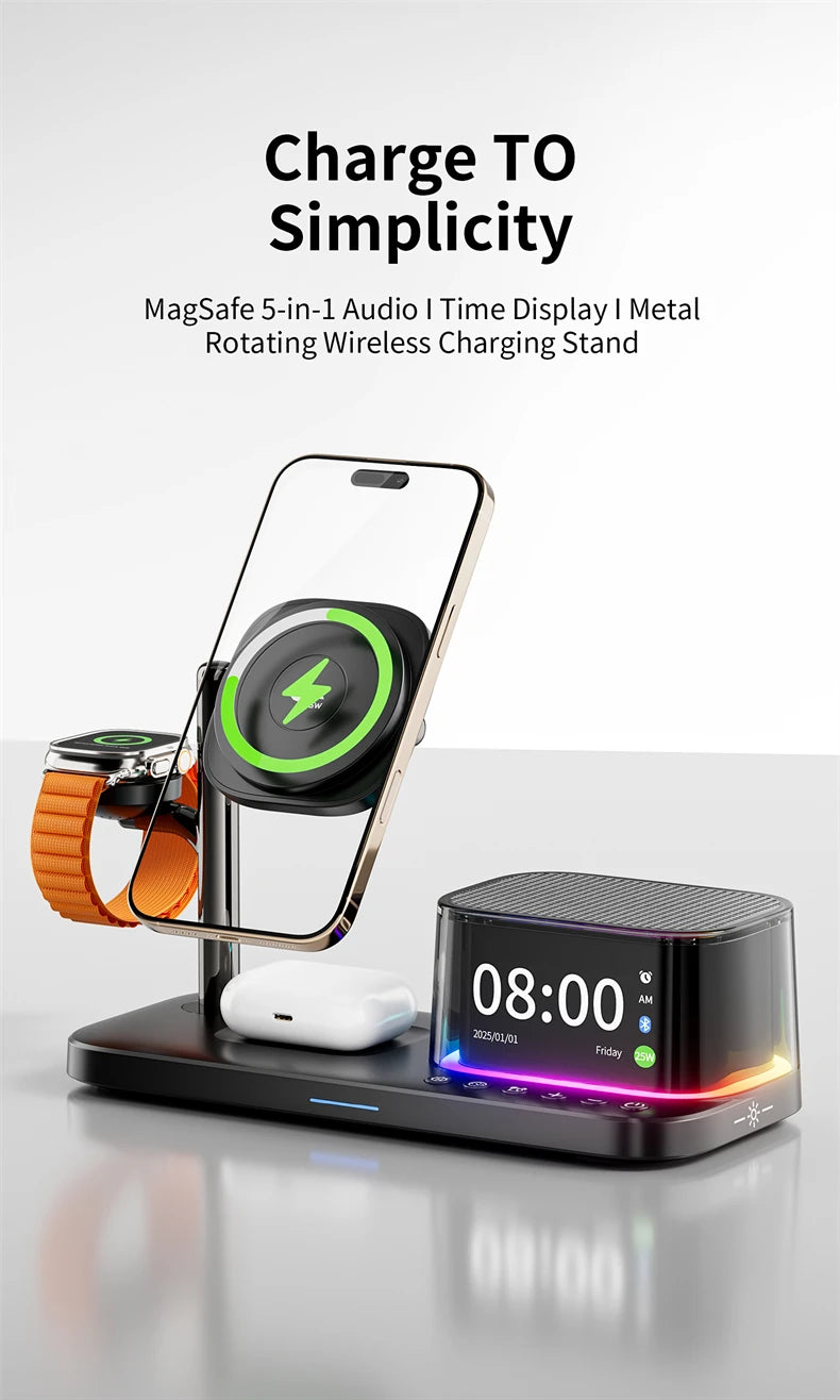 Magnetic 5 in 1 Qi2.2 25W Fast Wireless Charging Stand For Magsafe iPhone 17 16 Pro Max Apple & Galaxy Watch Galaxy S26 S25